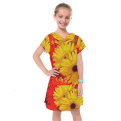 Flower Daisies Bloom Blossom Kids  Drop Waist Dress by Wegoenart