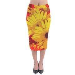 Flower Daisies Bloom Blossom Velvet Midi Pencil Skirt by Wegoenart