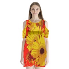 Flower Daisies Bloom Blossom Shoulder Cutout Velvet One Piece by Wegoenart