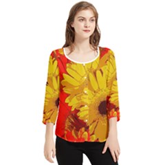 Flower Daisies Bloom Blossom Chiffon Quarter Sleeve Blouse by Wegoenart