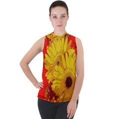 Flower Daisies Bloom Blossom Mock Neck Chiffon Sleeveless Top by Wegoenart