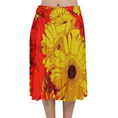 Flower Daisies Bloom Blossom Velvet Flared Midi Skirt by Wegoenart