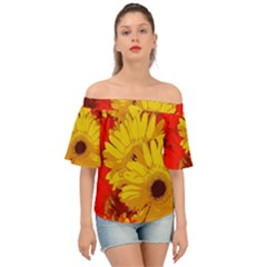 Flower Daisies Bloom Blossom Off Shoulder Short Sleeve Top by Wegoenart