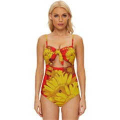 Flower Daisies Bloom Blossom Knot Front One-piece Swimsuit by Wegoenart