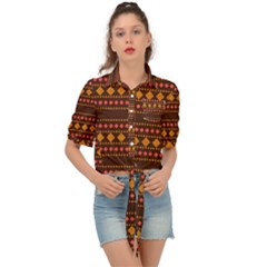 Geometric Pattern Diamond Art Pattern Tie Front Shirt 