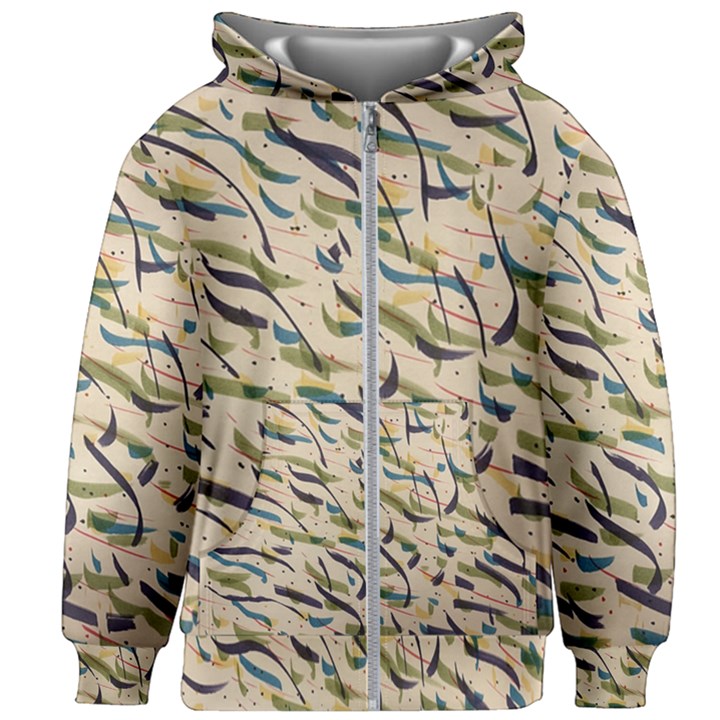 Abstract Pattern Freestyle Painting Kids  Zipper Hoodie Without Drawstring