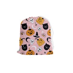 Pumpkin Cat Pattern Skull Drawstring Pouch (medium) by Wegoenart