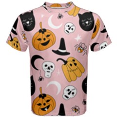 Pumpkin Cat Pattern Skull Men s Cotton Tee by Wegoenart