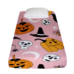 Pumpkin Cat Pattern Skull Fitted Sheet (single Size) by Wegoenart