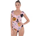 Pumpkin Cat Pattern Skull Short Sleeve Leotard  View1