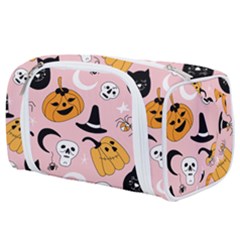 Pumpkin Cat Pattern Skull Toiletries Pouch by Wegoenart