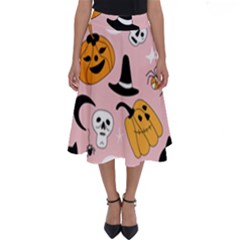 Pumpkin Cat Pattern Skull Perfect Length Midi Skirt by Wegoenart