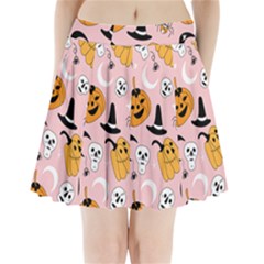 Pumpkin Cat Pattern Skull Pleated Mini Skirt by Wegoenart