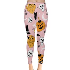 Pumpkin Cat Pattern Skull Inside Out Leggings by Wegoenart