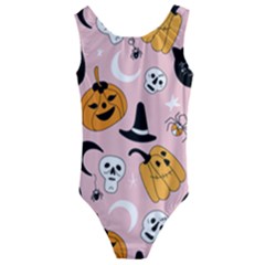 Pumpkin Cat Pattern Skull Kids  Cut-out Back One Piece Swimsuit