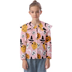 Pumpkin Cat Pattern Skull Kids  Peter Pan Collar Blouse by Wegoenart