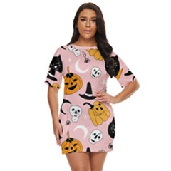 Pumpkin Cat Pattern Skull Just Threw It On Dress by Wegoenart