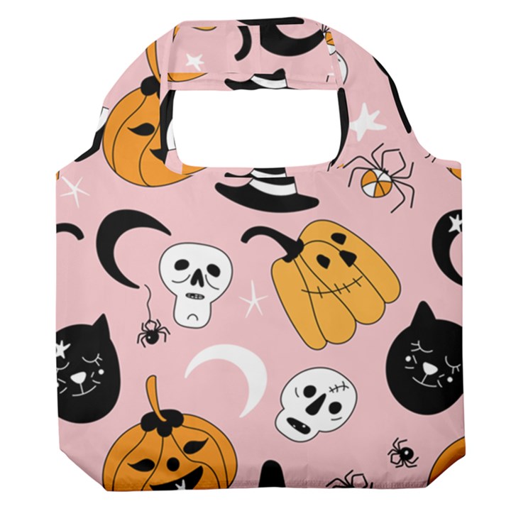 Pumpkin Cat Pattern Skull Premium Foldable Grocery Recycle Bag