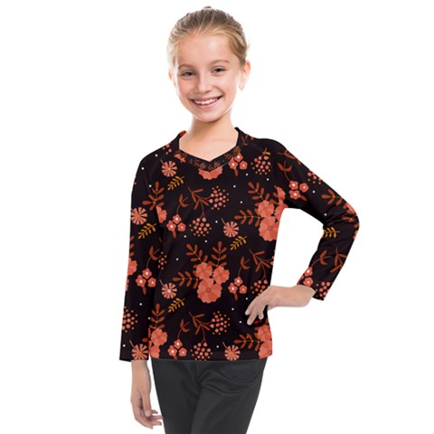 Autumn Night Pattern Glitter Kids  Long Mesh Tee by Wegoenart