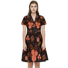 Autumn Night Pattern Glitter Short Sleeve Waist Detail Dress by Wegoenart