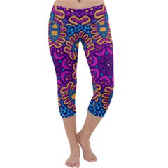 Mandala Rosette Floral Pattern Capri Yoga Leggings by Wegoenart