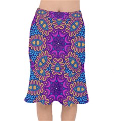 Mandala Rosette Floral Pattern Short Mermaid Skirt by Wegoenart