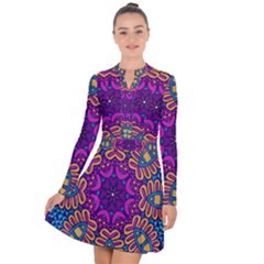 Mandala Rosette Floral Pattern Long Sleeve Panel Dress by Wegoenart