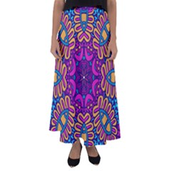 Mandala Rosette Floral Pattern Flared Maxi Skirt by Wegoenart