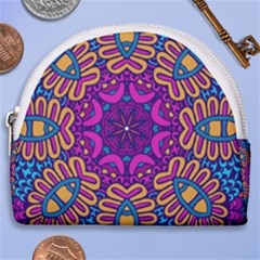 Mandala Rosette Floral Pattern Horseshoe Style Canvas Pouch by Wegoenart