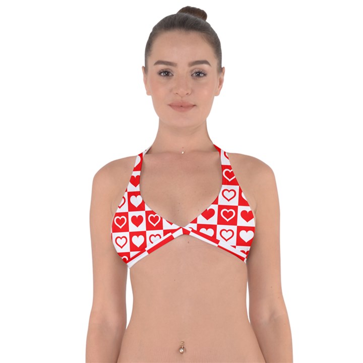 Background-card-checker-chequered Halter Neck Bikini Top