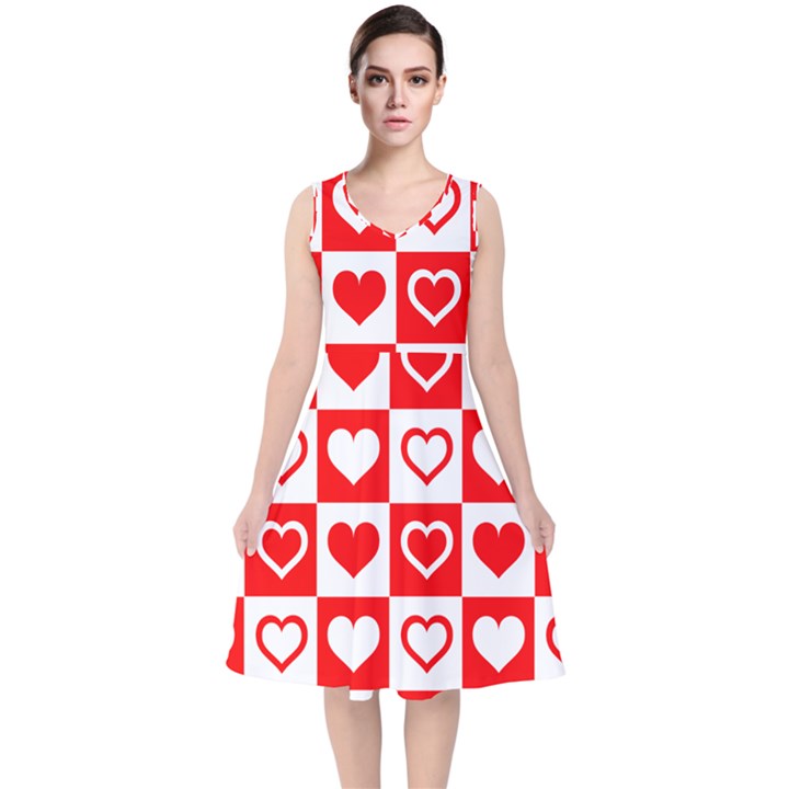 Background-card-checker-chequered V-Neck Midi Sleeveless Dress 