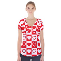 Background-card-checker-chequered Short Sleeve Front Detail Top