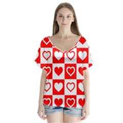 Background-card-checker-chequered V-neck Flutter Sleeve Top