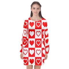 Background-card-checker-chequered Long Sleeve Chiffon Shift Dress 