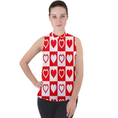 Background-card-checker-chequered Mock Neck Chiffon Sleeveless Top