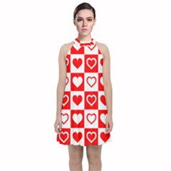 Background-card-checker-chequered Velvet Halter Neckline Dress 