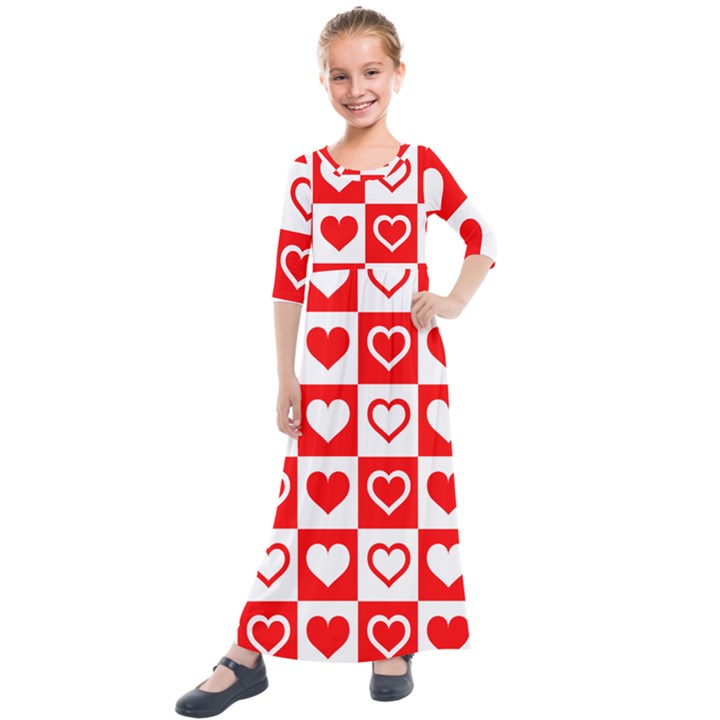 Background-card-checker-chequered Kids  Quarter Sleeve Maxi Dress