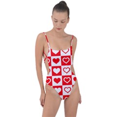 Background-card-checker-chequered Tie Strap One Piece Swimsuit