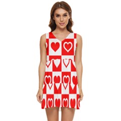 Background-card-checker-chequered Tiered Sleeveless Mini Dress