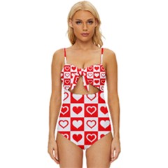 Background-card-checker-chequered Knot Front One-piece Swimsuit