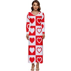 Background-card-checker-chequered Long Sleeve Velour Longline Maxi Dress