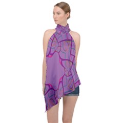 Abstract-1 Halter Asymmetric Satin Top by nateshop