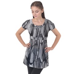 Abstract-black White (1) Puff Sleeve Tunic Top by nateshop