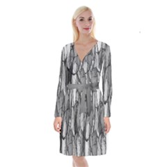 Abstract-black White (1) Long Sleeve Velvet Front Wrap Dress by nateshop