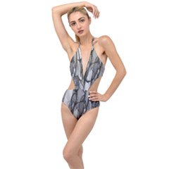 Abstract-black White (1) Plunging Cut Out Swimsuit by nateshop