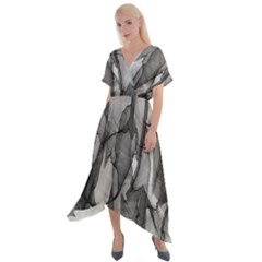 Abstract-black White (1) Cross Front Sharkbite Hem Maxi Dress by nateshop