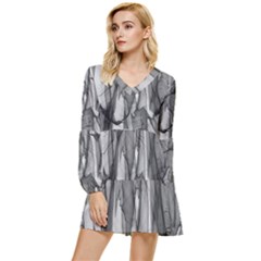 Abstract-black White (1) Tiered Long Sleeve Mini Dress by nateshop