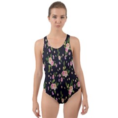 Background-roses Cut-out Back One Piece Swimsuit by nateshop