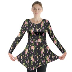 Background-roses Long Sleeve Tunic  by nateshop