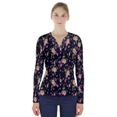 Background-roses V-neck Long Sleeve Top by nateshop